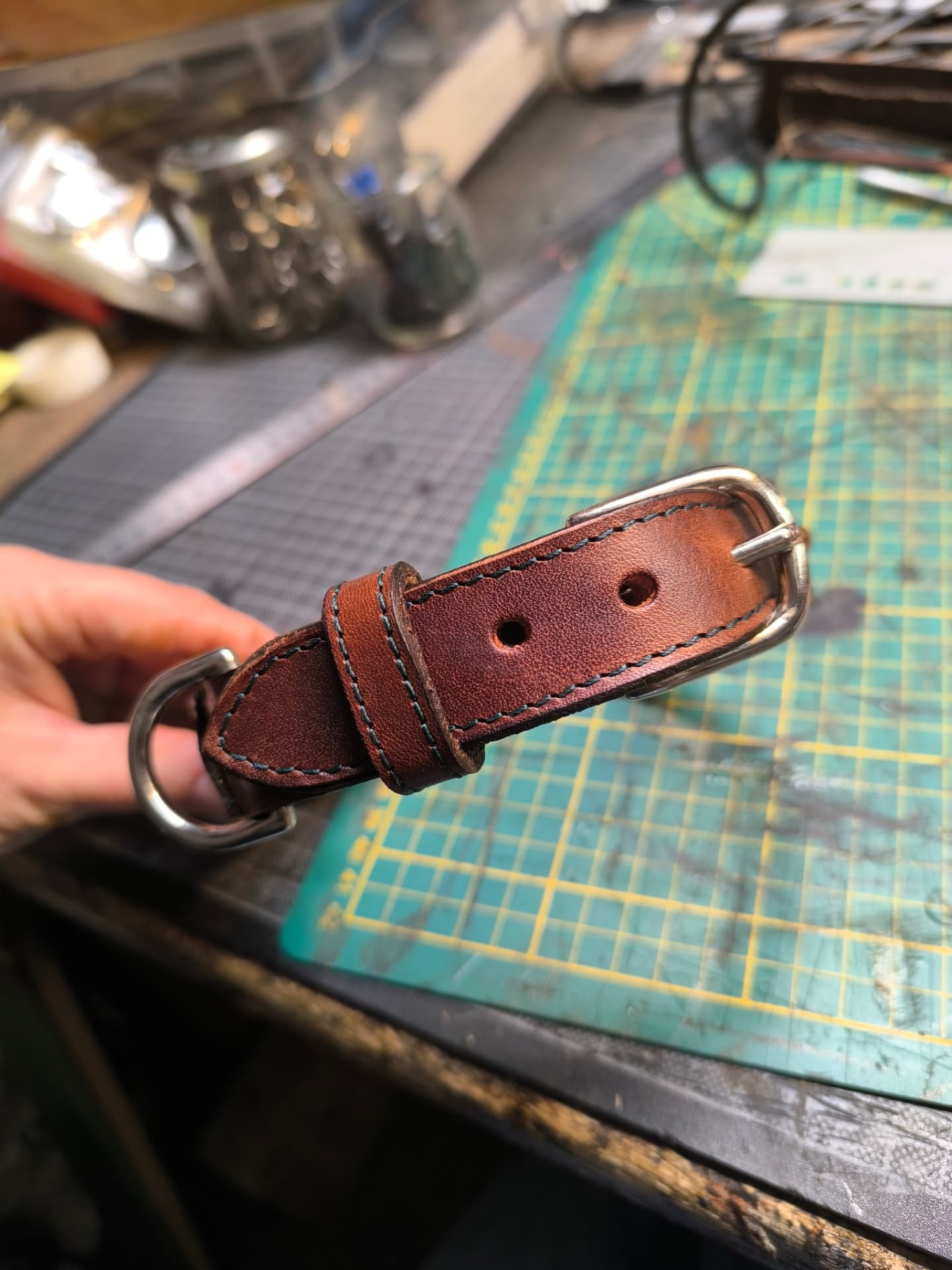 Collier pour chien en cuir avec boucle et anneau en inox